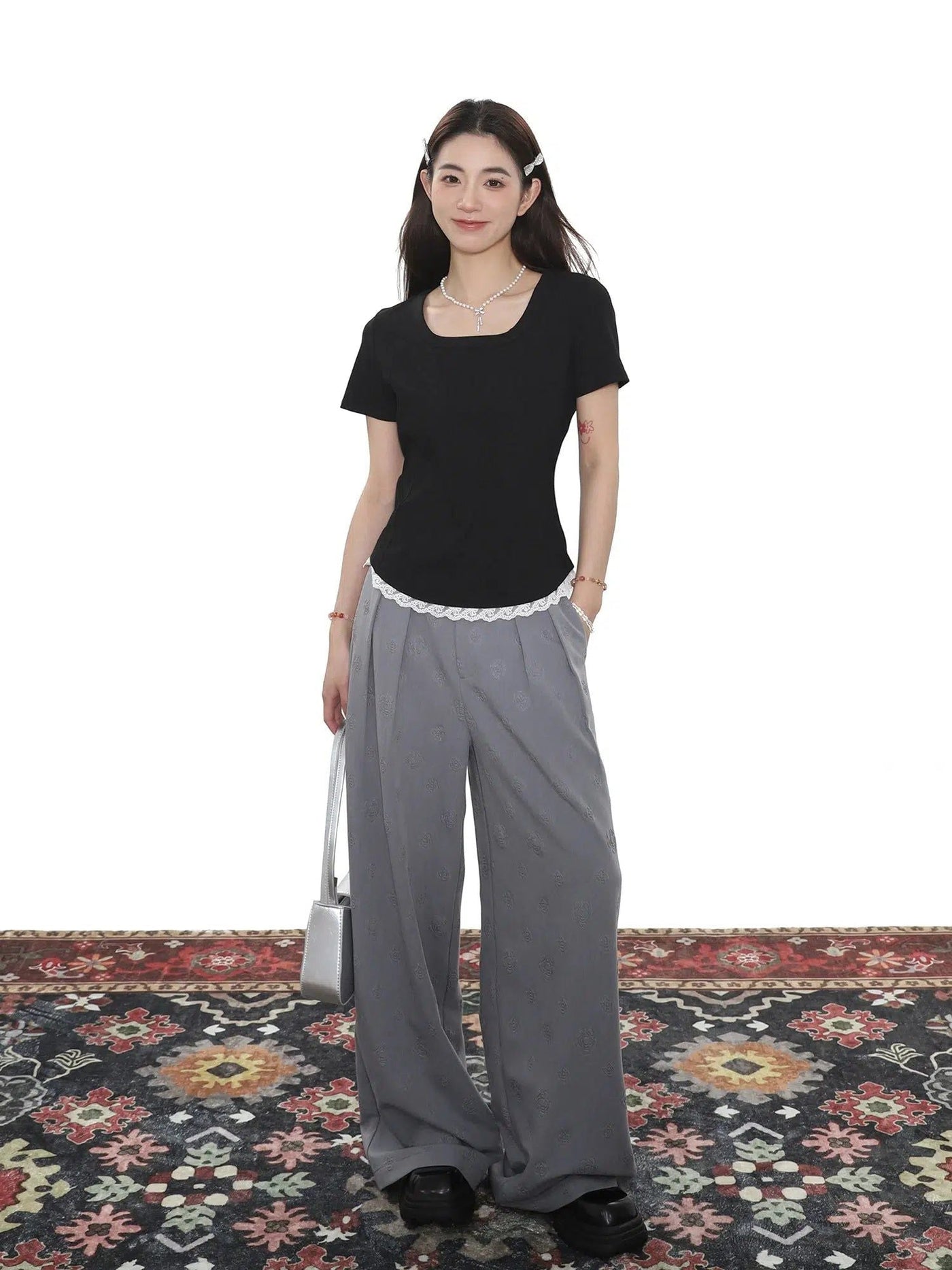 Zen Pleated Floral Textured Pants-korean-fashion-Pants-Zen's Closet-OH Garments
