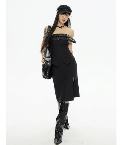 Zero Buckled Belt Slim Fit Tube Top-korean-fashion-Tank Top-Zero's Closet-OH Garments