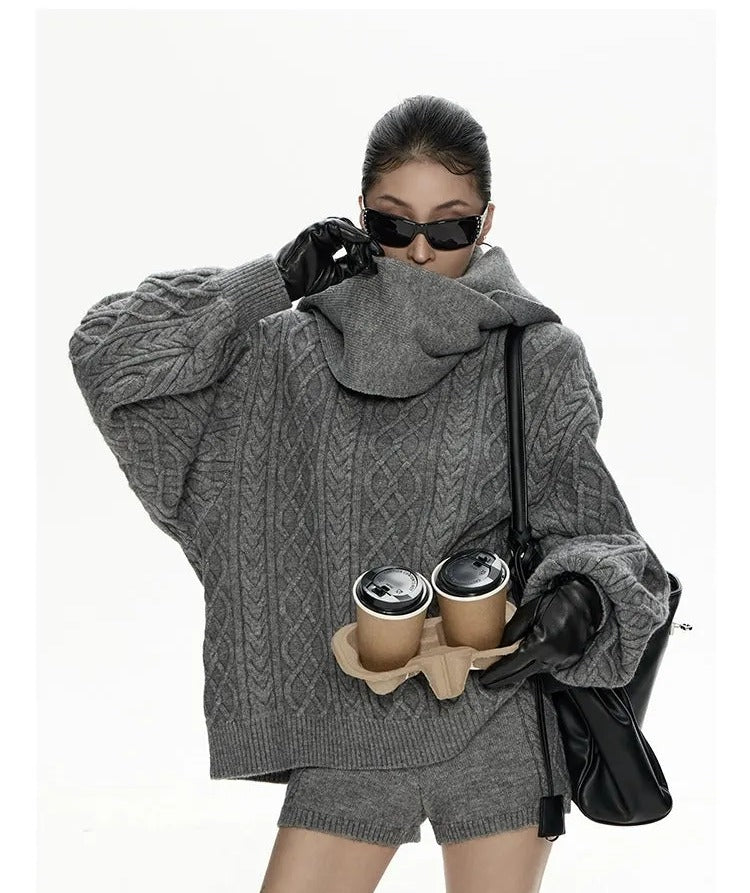 Zero Cable Knit Sweater & Shorts & Scarf Set-korean-fashion-Sweater-Zero's Closet-OH Garments