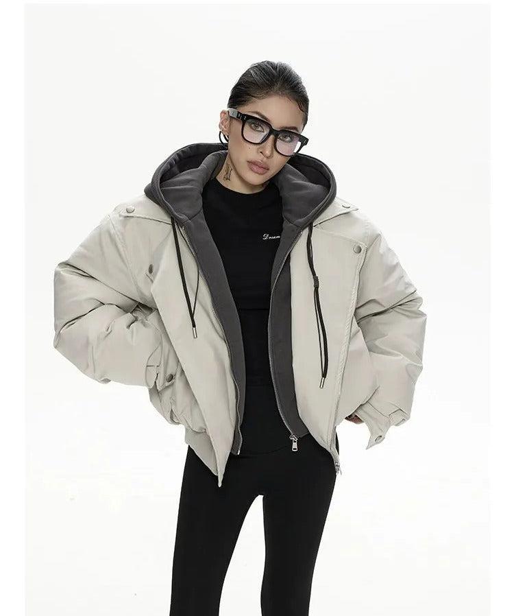 Zero Drawstring Layered Hooded Bomber Jacket-korean-fashion-Jacket-Zero's Closet-OH Garments