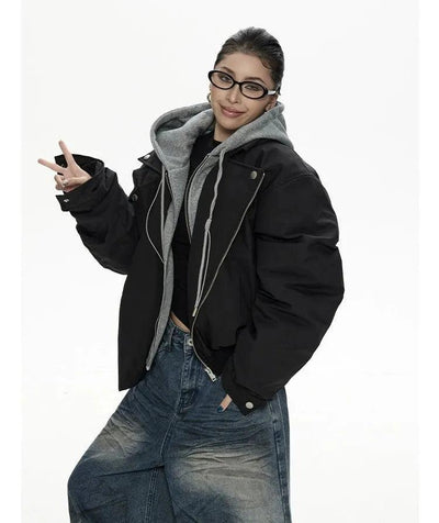 Zero Drawstring Layered Hooded Bomber Jacket-korean-fashion-Jacket-Zero's Closet-OH Garments