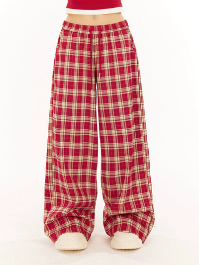Zero Drawstring Plaid Wide Sweatpants-korean-fashion-Pants-Zero's Closet-OH Garments