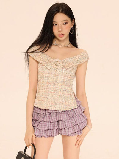 Zero Elastic Checkered Ruffled Shorts-korean-fashion-Shorts-Zero's Closet-OH Garments
