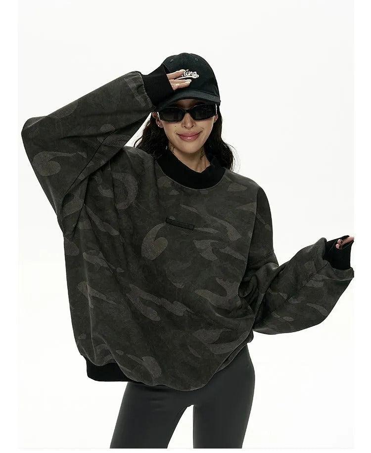 Zero Faded Oversized Camo Crewneck-korean-fashion-Crewneck-Zero's Closet-OH Garments