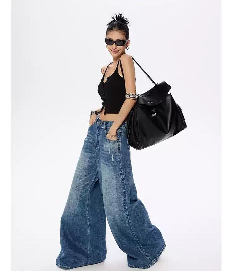 Zero Faded Washed Oversized Jeans-korean-fashion-Jeans-Zero's Closet-OH Garments
