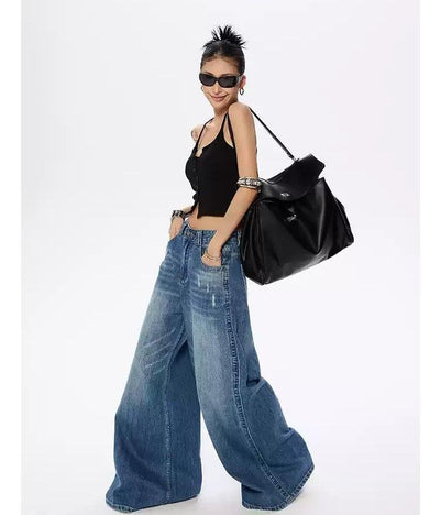 Zero Faded Washed Oversized Jeans-korean-fashion-Jeans-Zero's Closet-OH Garments