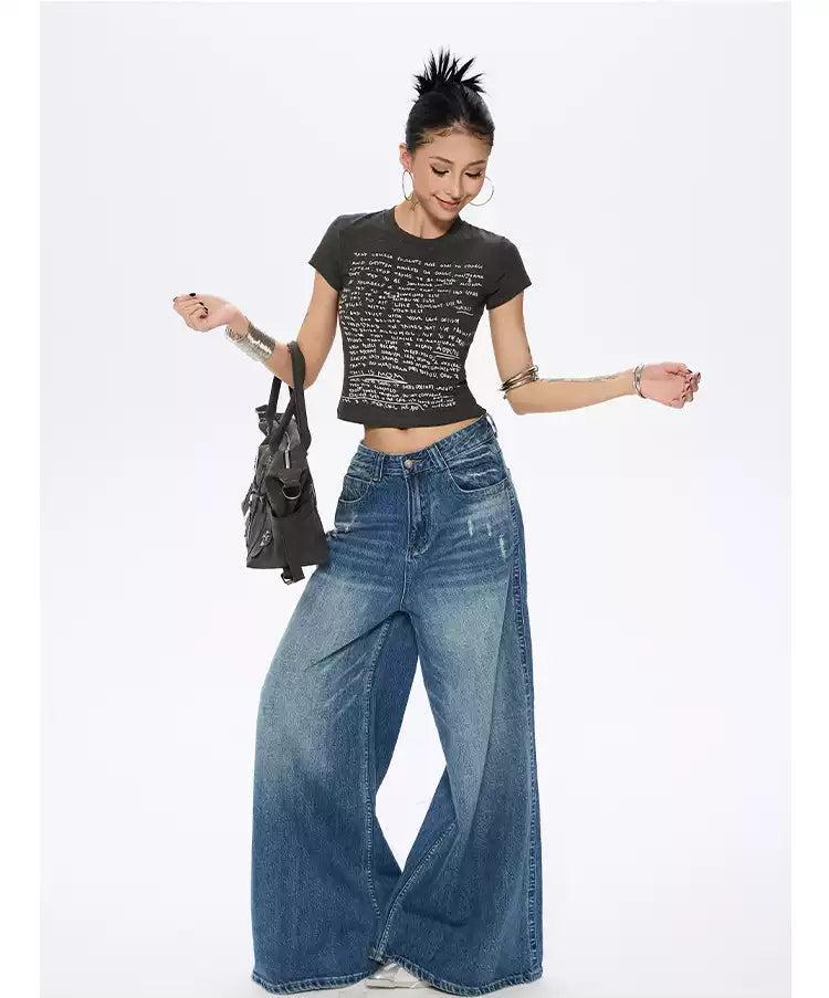 Zero Faded Washed Oversized Jeans-korean-fashion-Jeans-Zero's Closet-OH Garments