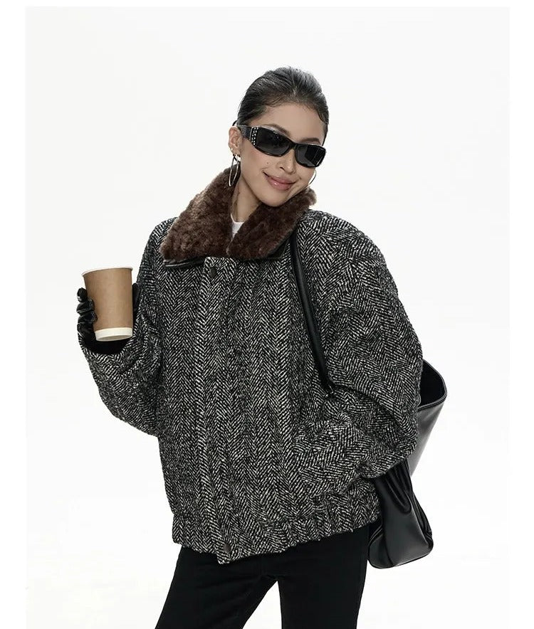 Zero Fuzzy Collar Tweed Jacket-korean-fashion-Jacket-Zero's Closet-OH Garments