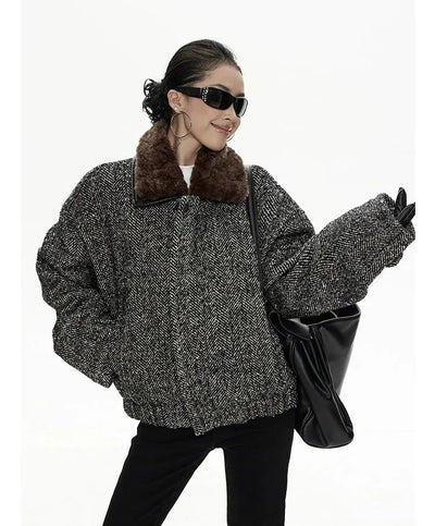 Zero Fuzzy Collar Tweed Jacket-korean-fashion-Jacket-Zero's Closet-OH Garments