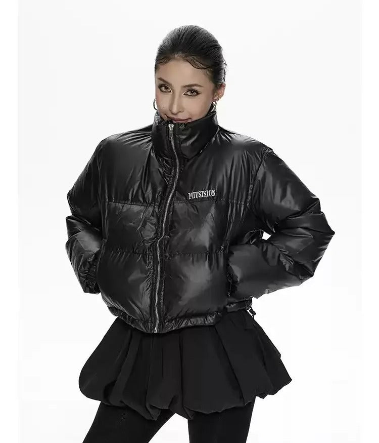 Zero Glossy Cropped Puffer Jacket-korean-fashion-Jacket-Zero's Closet-OH Garments