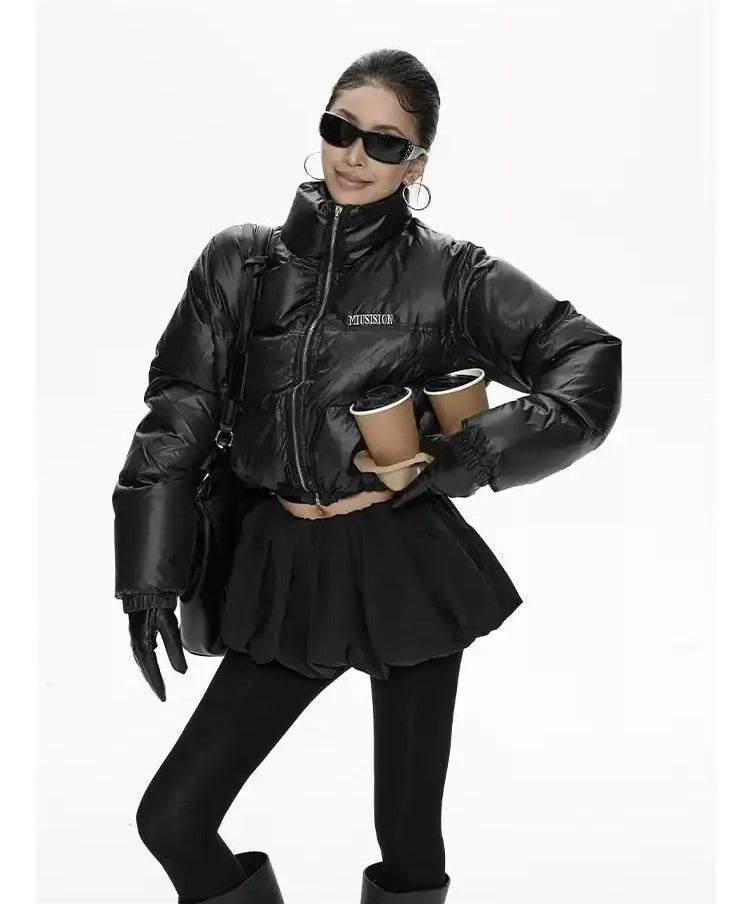Zero Glossy Cropped Puffer Jacket-korean-fashion-Jacket-Zero's Closet-OH Garments