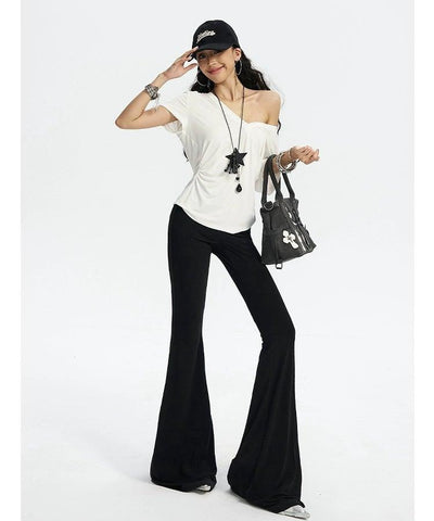 Zero High Waist Drapy Flared Pants-korean-fashion-Pants-Zero's Closet-OH Garments