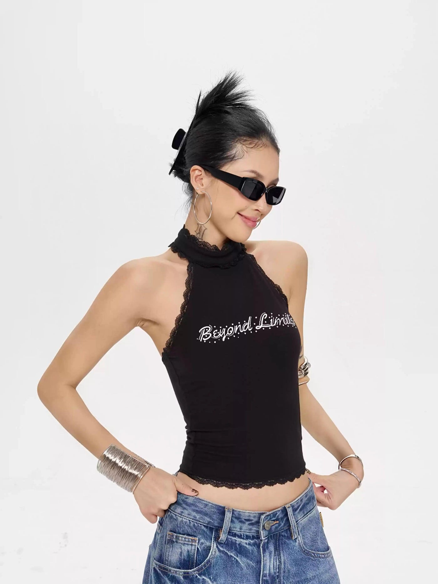 Zero Lace Trim Text Print Tank Top-korean-fashion-Vest-Zero's Closet-OH Garments