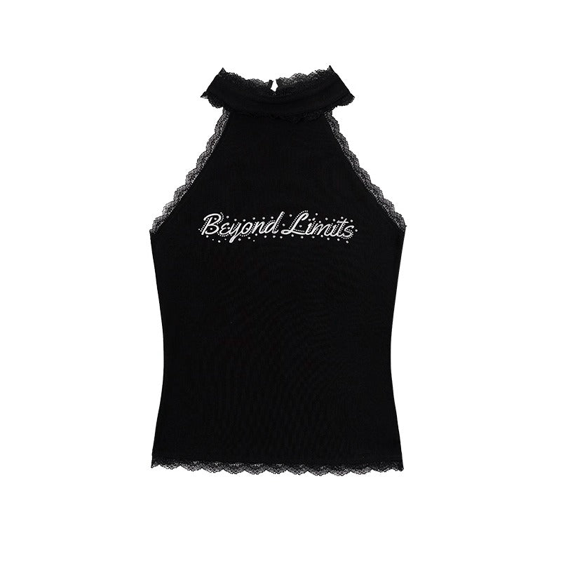 Zero Lace Trim Text Print Tank Top-korean-fashion-Vest-Zero's Closet-OH Garments