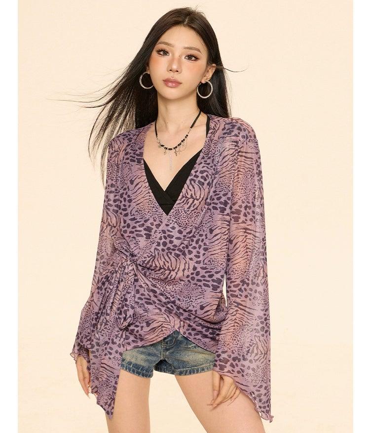 Zero Leopard Print Sheer Blouse-korean-fashion-Blouse-Zero's Closet-OH Garments