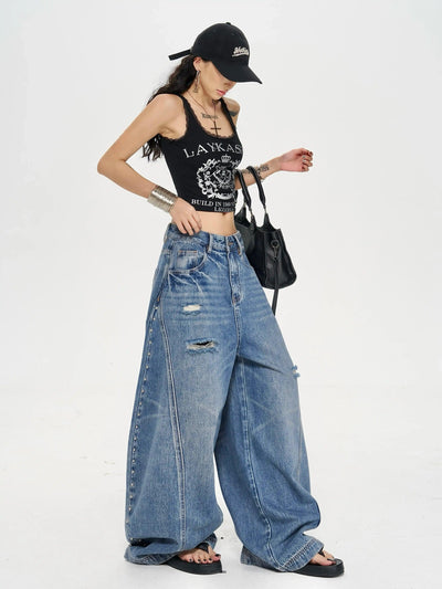 Zero Low-Rise Structured Ripped Scimitar Jeans-korean-fashion-Jeans-Zero's Closet-OH Garments