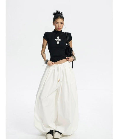Zero Metallic Rivet Cross Mockneck T-Shirt-korean-fashion-T-Shirt-Zero's Closet-OH Garments