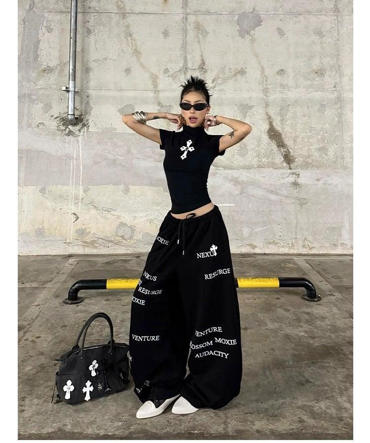 Zero Metallic Rivet Cross Mockneck T-Shirt-korean-fashion-T-Shirt-Zero's Closet-OH Garments