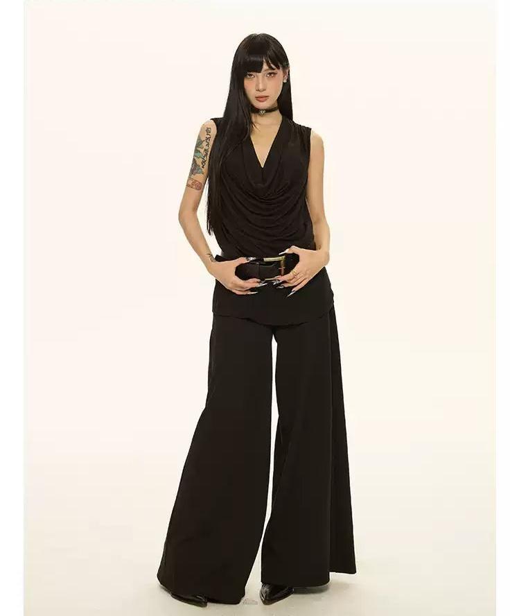 Zero Plunged Neck Drape Blouse-korean-fashion-Blouse-Zero's Closet-OH Garments