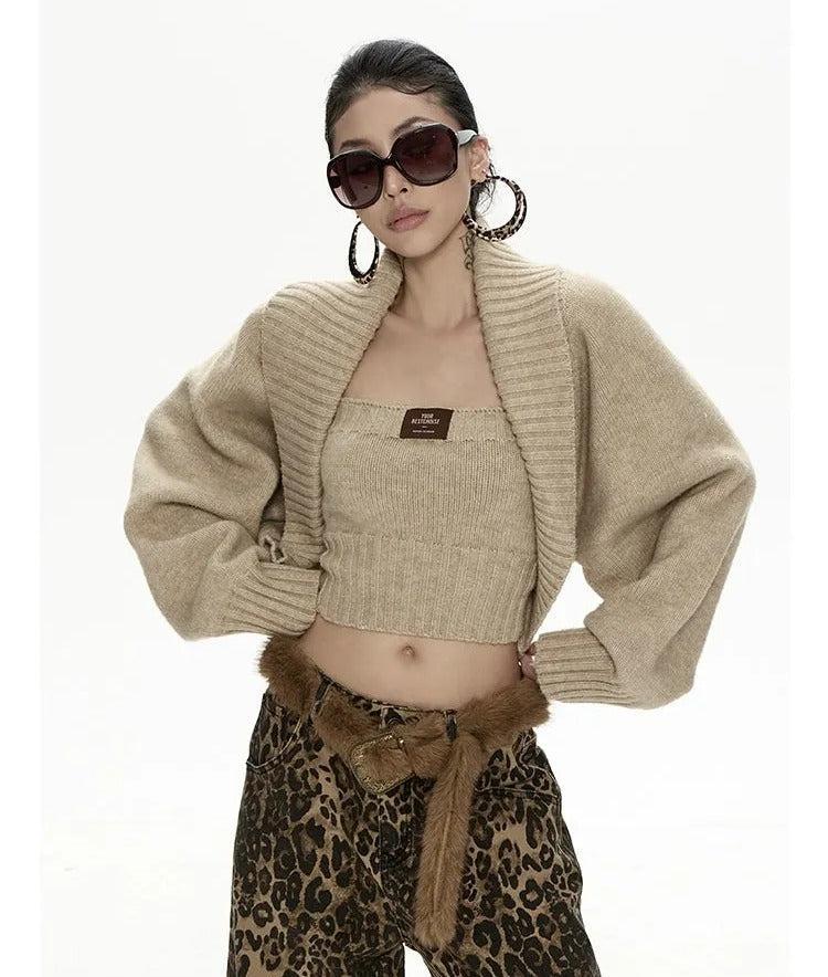 Zero Ribbed Knit Tube Top & Plain Cardigan Set-korean-fashion-Clothing Set-Zero's Closet-OH Garments