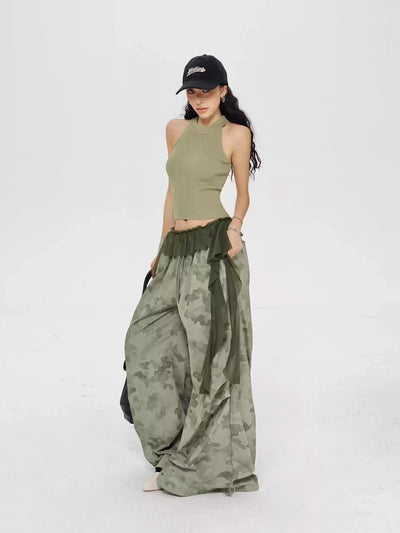 Zero Ruffled Lace Camouflage Wide Leg Pants-korean-fashion-Pants-Zero's Closet-OH Garments