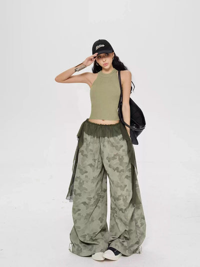 Zero Ruffled Lace Camouflage Wide Leg Pants-korean-fashion-Pants-Zero's Closet-OH Garments