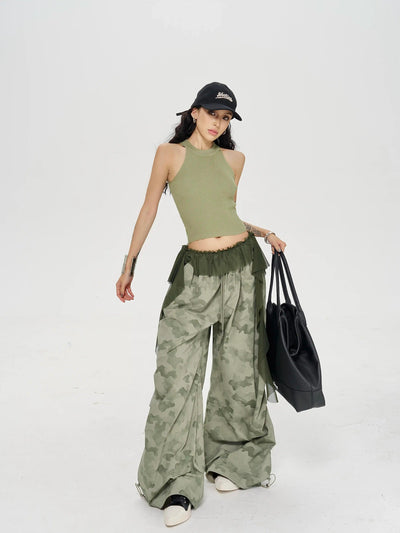 Zero Ruffled Lace Camouflage Wide Leg Pants-korean-fashion-Pants-Zero's Closet-OH Garments