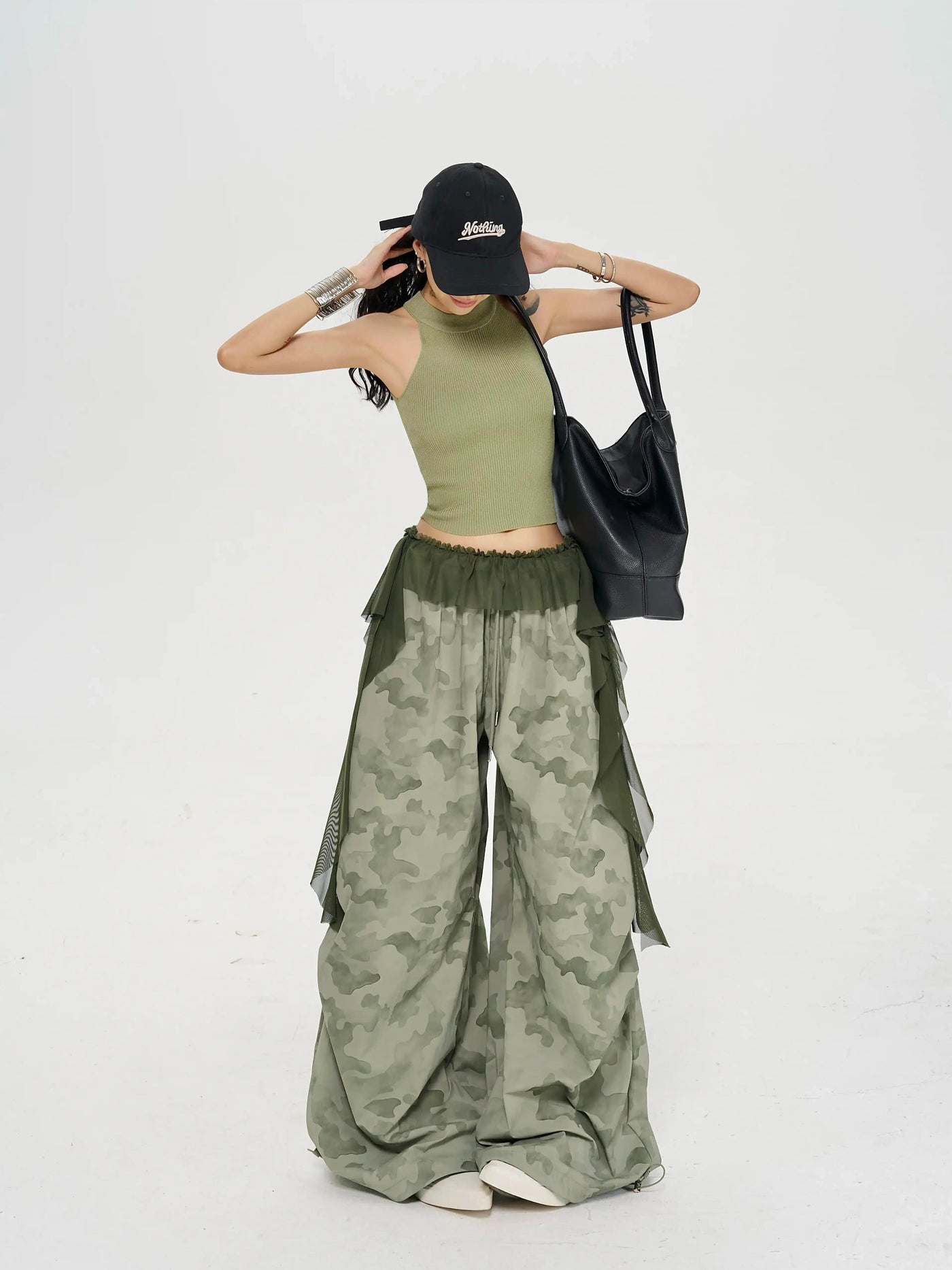 Zero Ruffled Lace Camouflage Wide Leg Pants-korean-fashion-Pants-Zero's Closet-OH Garments
