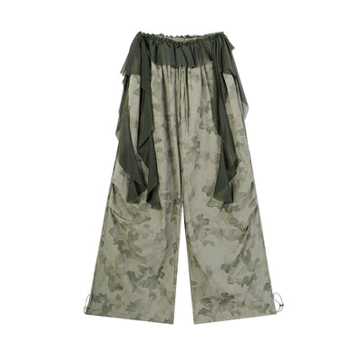 Zero Ruffled Lace Camouflage Wide Leg Pants-korean-fashion-Pants-Zero's Closet-OH Garments