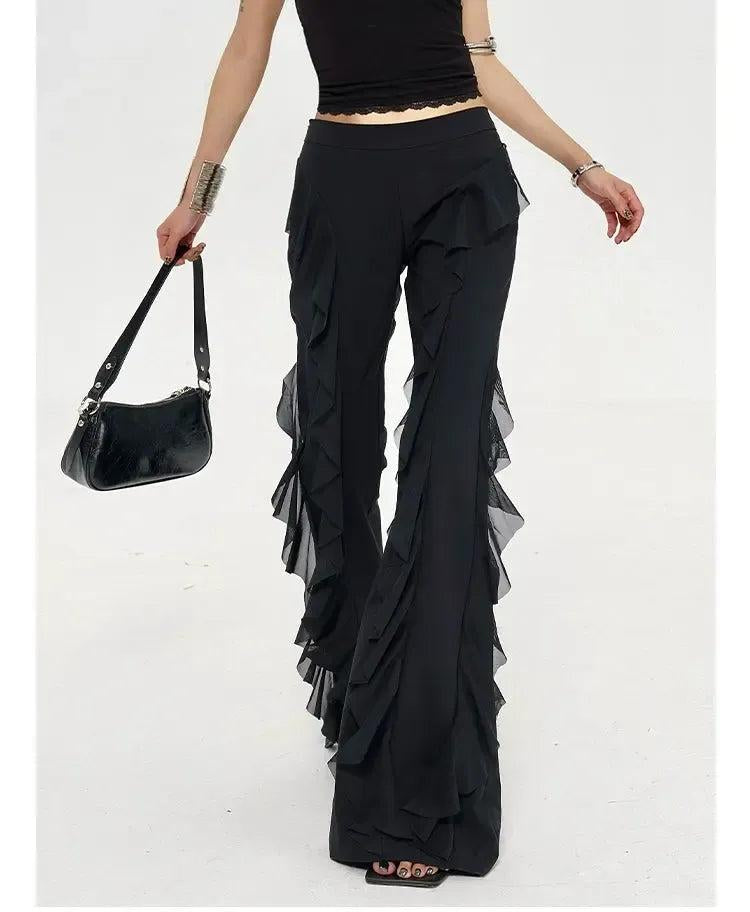 Zero Ruffled Lace Slim Fit Flared Pants-korean-fashion-Pants-Zero's Closet-OH Garments