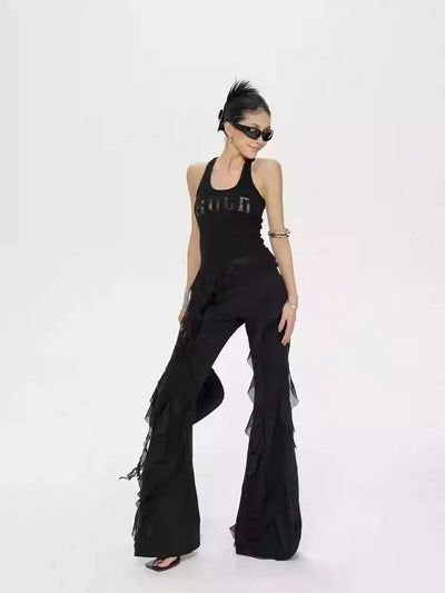 Zero Ruffled Lace Slim Fit Flared Pants-korean-fashion-Pants-Zero's Closet-OH Garments