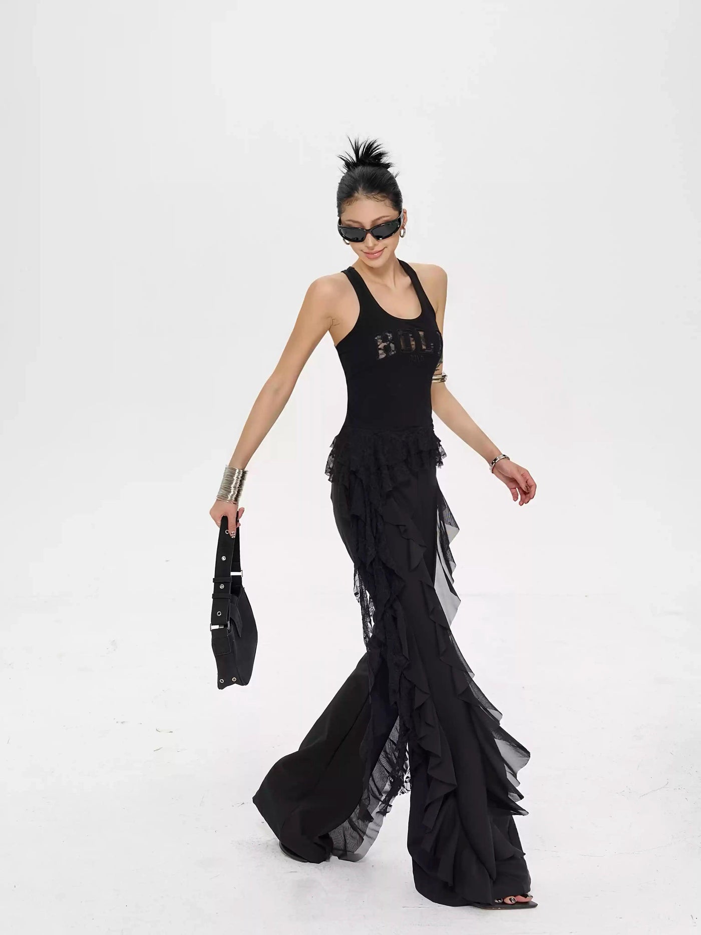 Zero Ruffled Lace Slim Fit Flared Pants-korean-fashion-Pants-Zero's Closet-OH Garments
