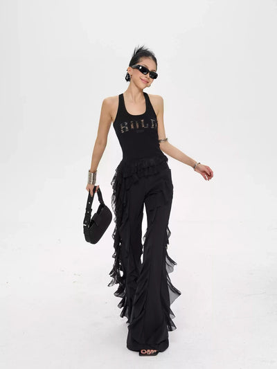 Zero Ruffled Lace Slim Fit Flared Pants-korean-fashion-Pants-Zero's Closet-OH Garments