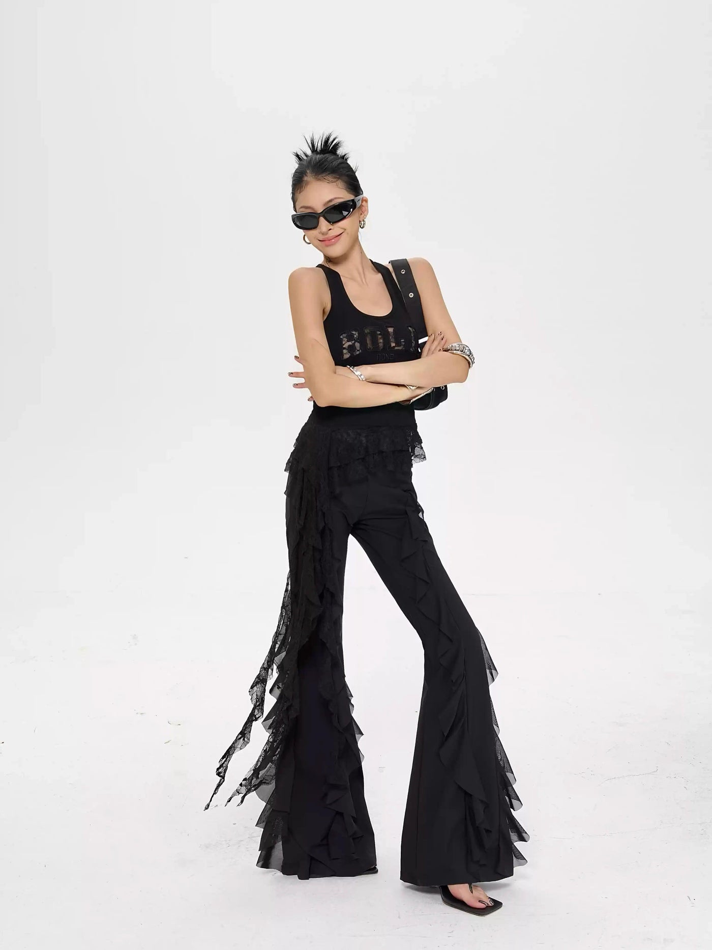 Zero Ruffled Lace Slim Fit Flared Pants-korean-fashion-Pants-Zero's Closet-OH Garments