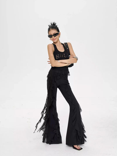Zero Ruffled Lace Slim Fit Flared Pants-korean-fashion-Pants-Zero's Closet-OH Garments
