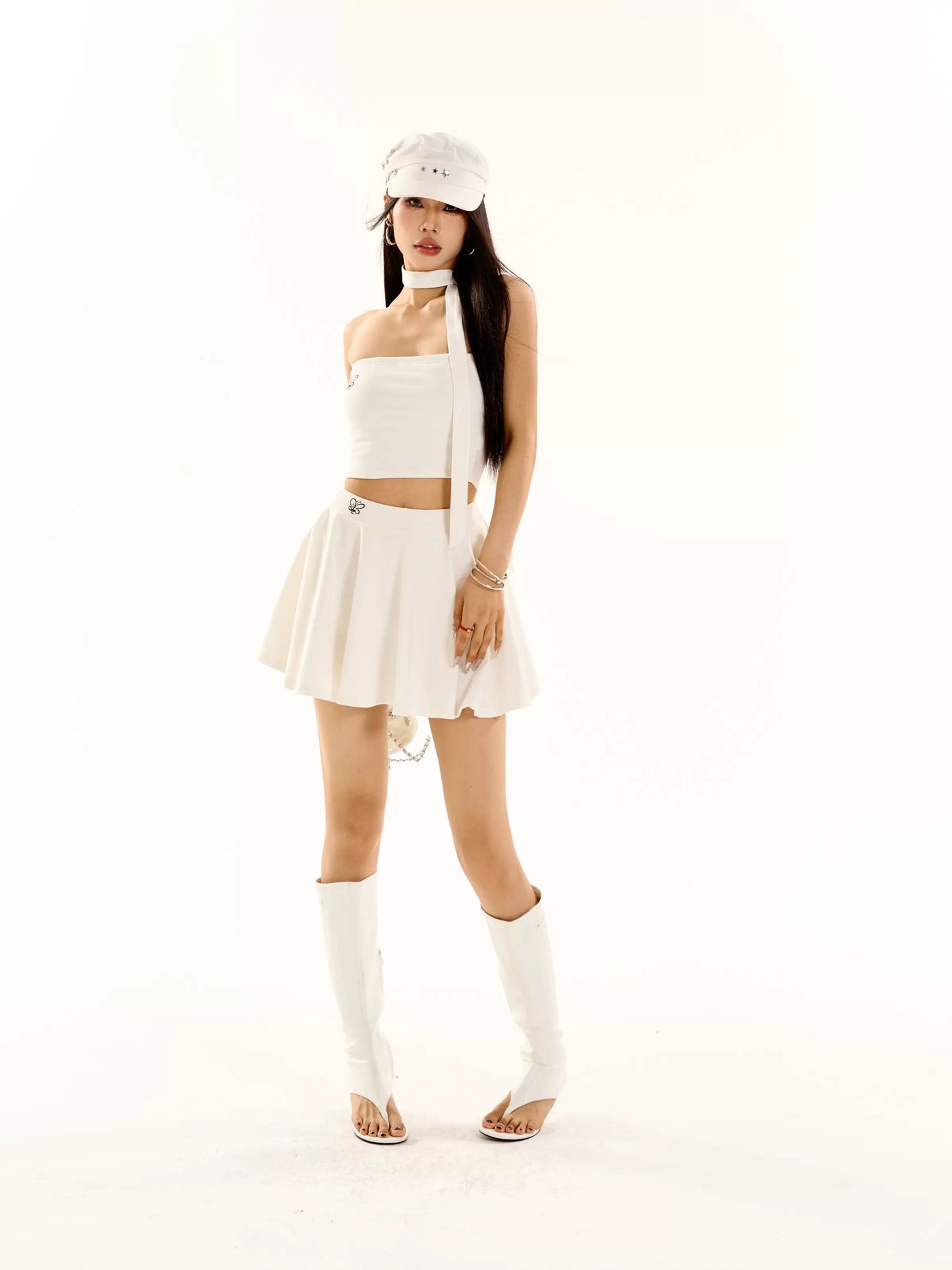 Zero Solid Neck Strap Tube Top & Pleated Skirt Set-korean-fashion-Clothing Set-Zero's Closet-OH Garments