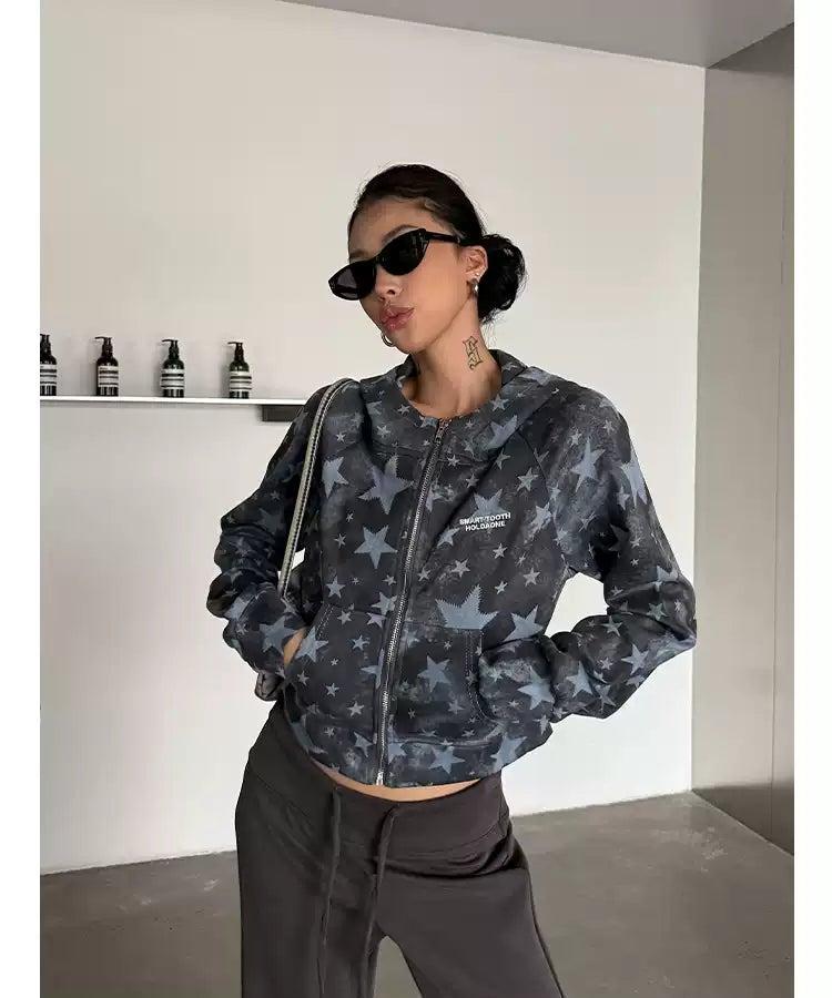 Zero Stars Print Zip-Up Hoodie-korean-fashion-Hoodie-Zero's Closet-OH Garments
