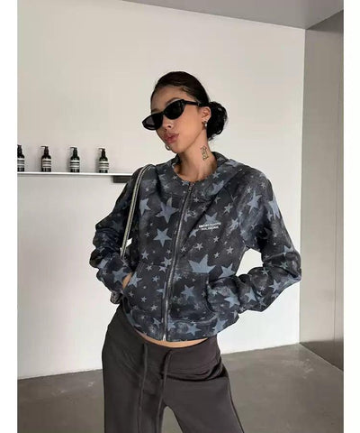 Zero Stars Print Zip-Up Hoodie-korean-fashion-Hoodie-Zero's Closet-OH Garments