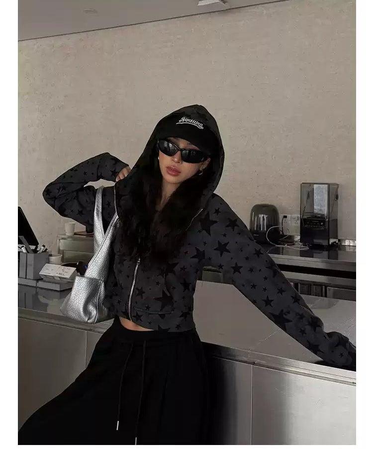 Zero Stars Print Zip-Up Hoodie-korean-fashion-Hoodie-Zero's Closet-OH Garments