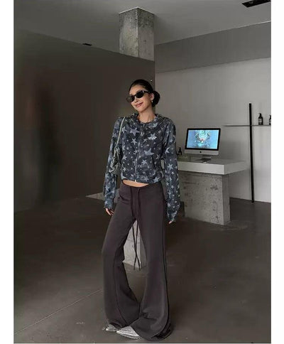 Zero Stars Print Zip-Up Hoodie-korean-fashion-Hoodie-Zero's Closet-OH Garments