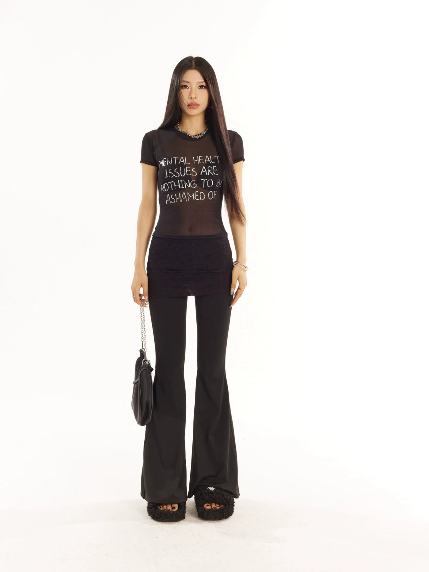 Zero Two-Piece Lace Textured Flared Pants-korean-fashion-Pants-Zero's Closet-OH Garments