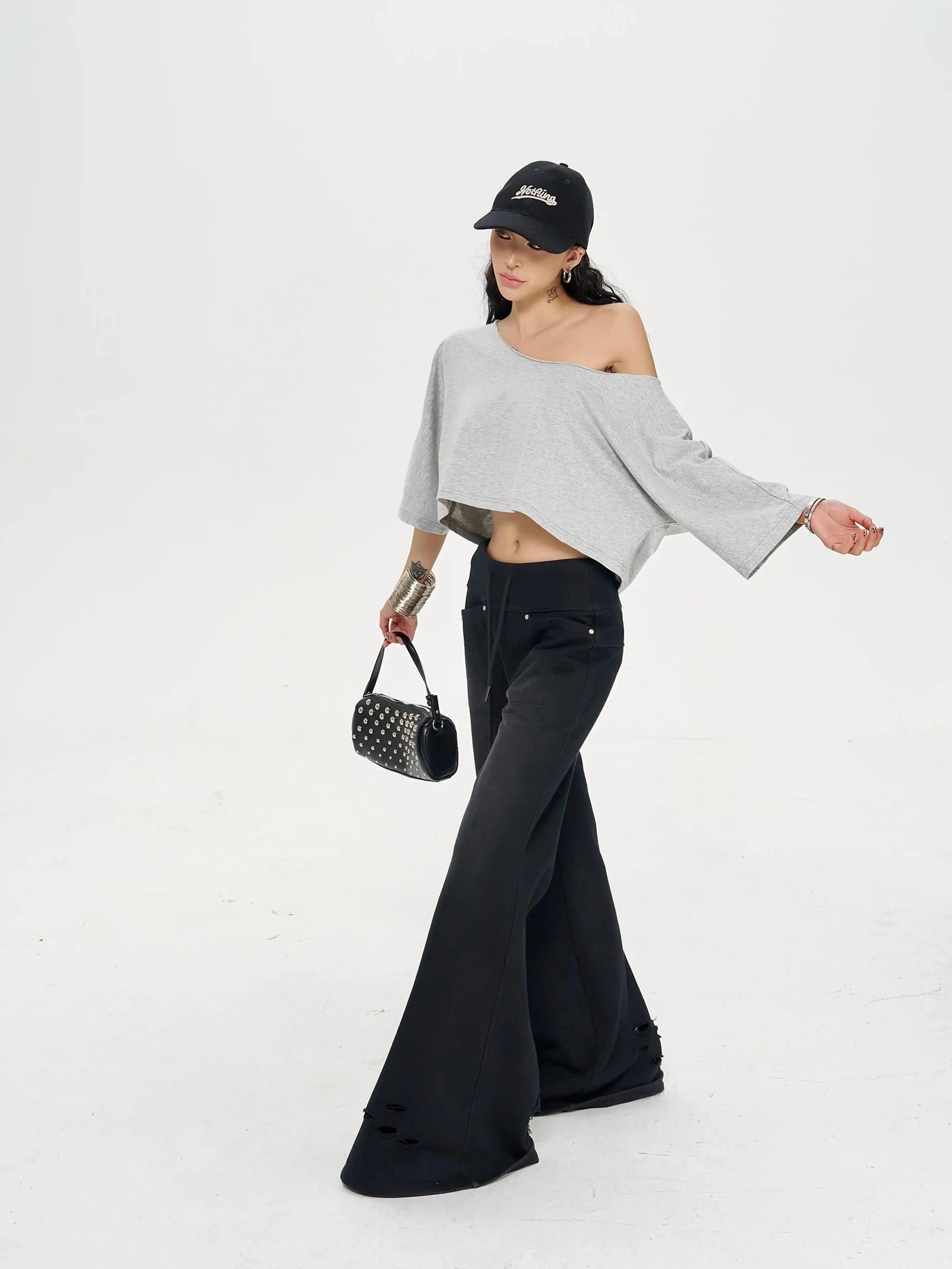 Zero Washed Distressed Drawstring Flared Sweatpants-korean-fashion-Pants-Zero's Closet-OH Garments