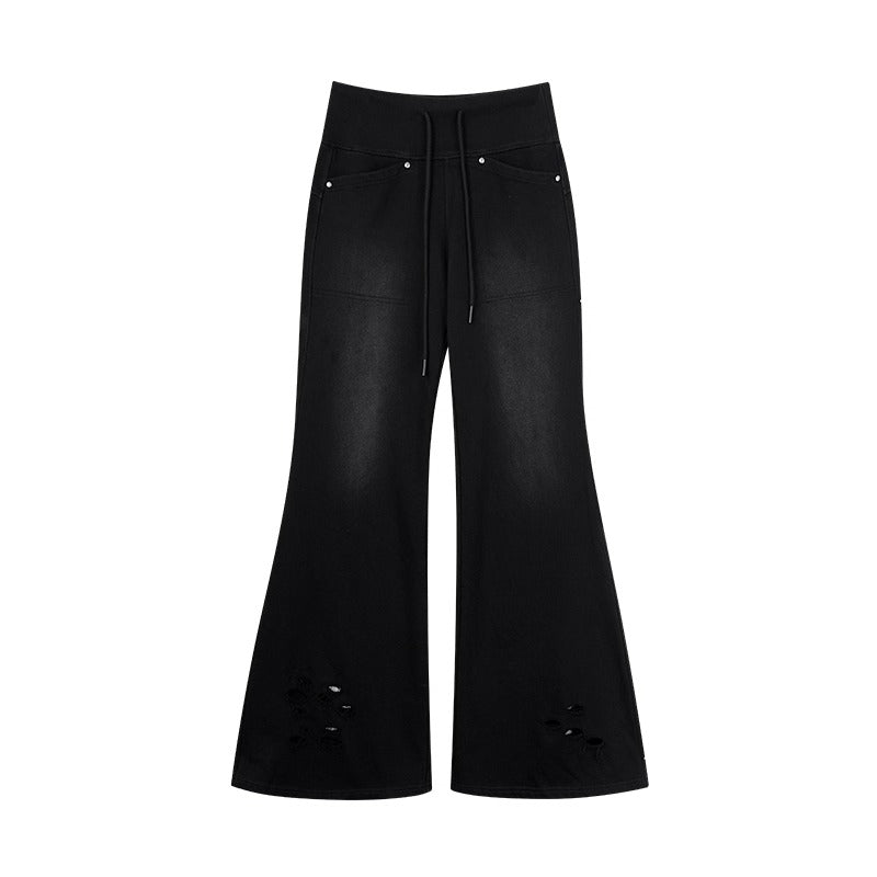 Zero Washed Distressed Drawstring Flared Sweatpants-korean-fashion-Pants-Zero's Closet-OH Garments