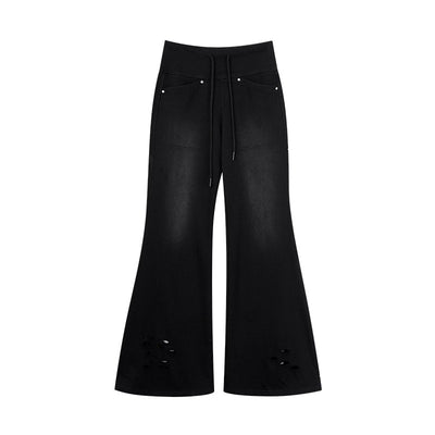 Zero Washed Distressed Drawstring Flared Sweatpants-korean-fashion-Pants-Zero's Closet-OH Garments