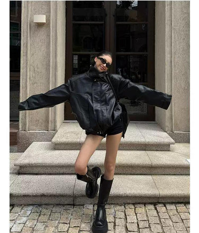 Zero Wide Shoulder Faux Leather Jacket-korean-fashion-Jacket-Zero's Closet-OH Garments