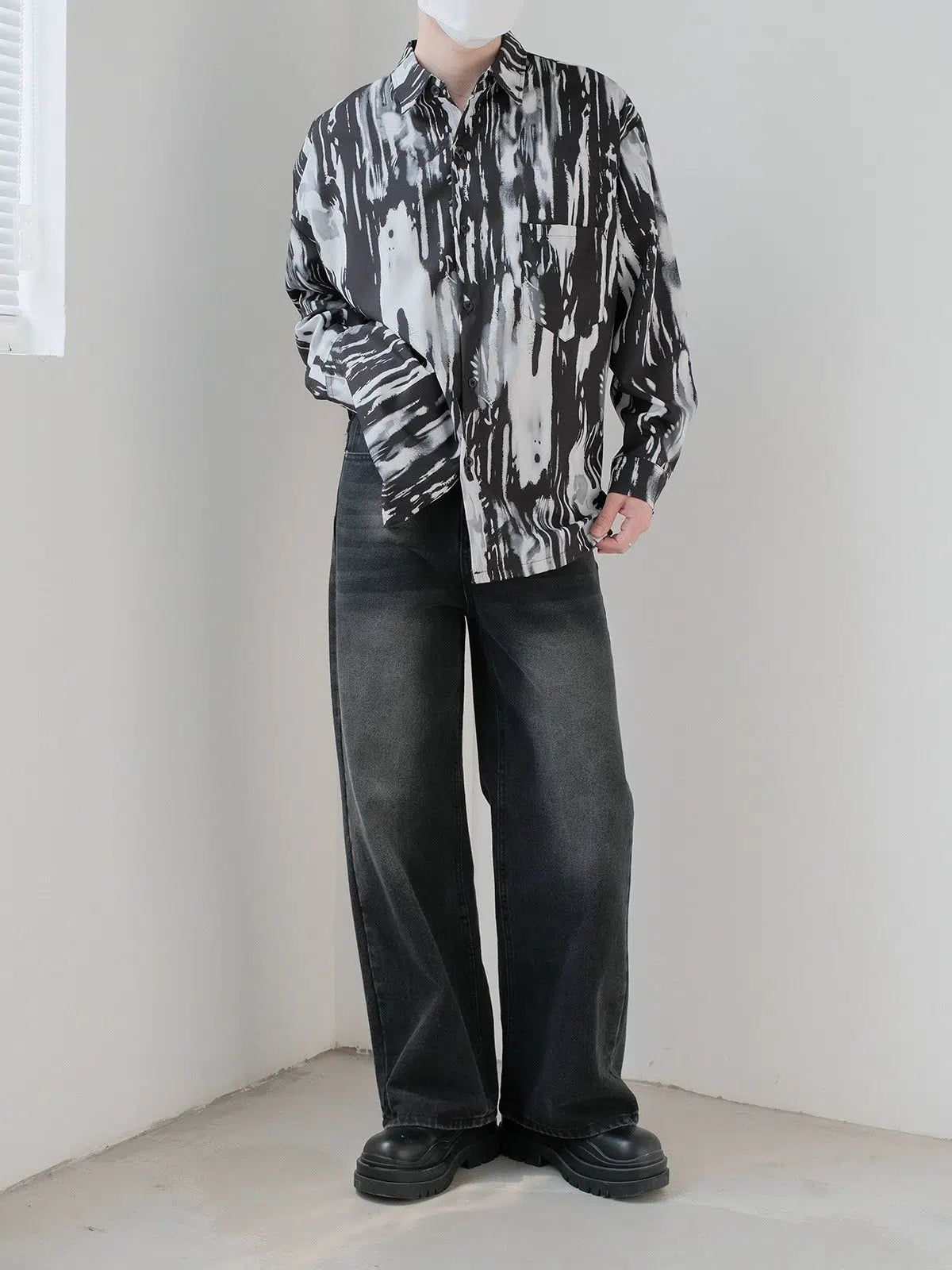 Zhou Abstract Paint Streaks Shirt-korean-fashion-Shirt-Zhou's Closet-OH Garments