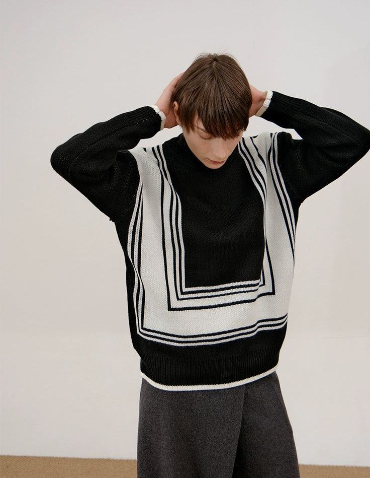 Zhou Abstract Square Contrast Sweater-korean-fashion-Sweater-Zhou's Closet-OH Garments