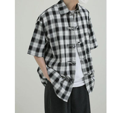 Zhou Asian Buttons Plaid Shirt-korean-fashion-Shirt-Zhou's Closet-OH Garments