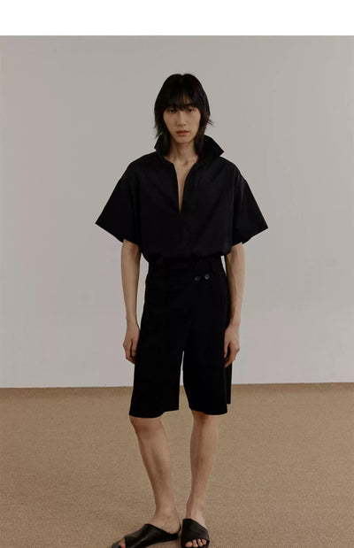 Zhou Asymmetric Buttons Slim Fit Shorts-korean-fashion-Shorts-Zhou's Closet-OH Garments