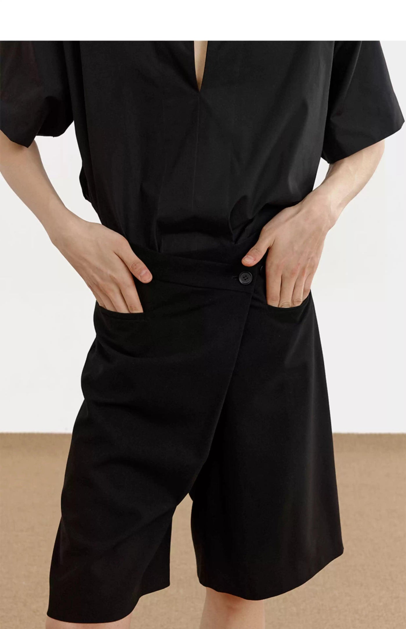 Zhou Asymmetric Buttons Slim Fit Shorts-korean-fashion-Shorts-Zhou's Closet-OH Garments
